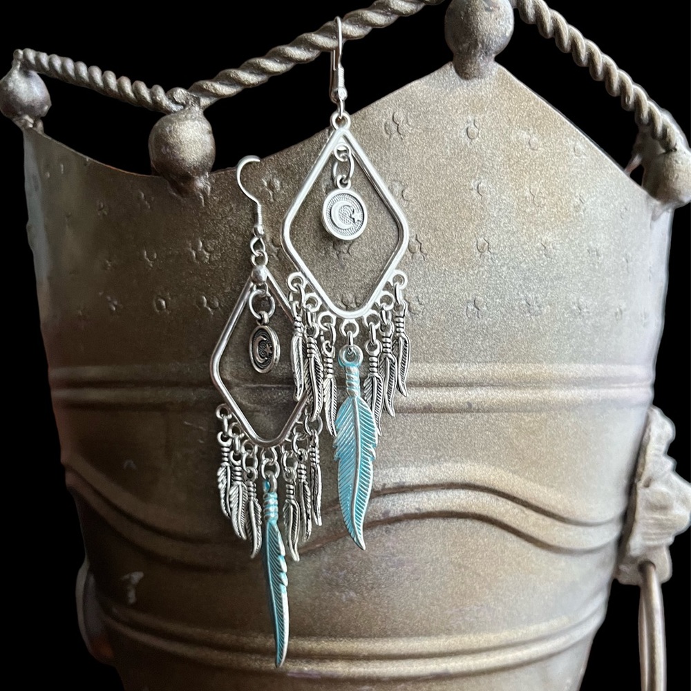 Handmade Patina Celestial Boho Earrings - Picture 2 of 7